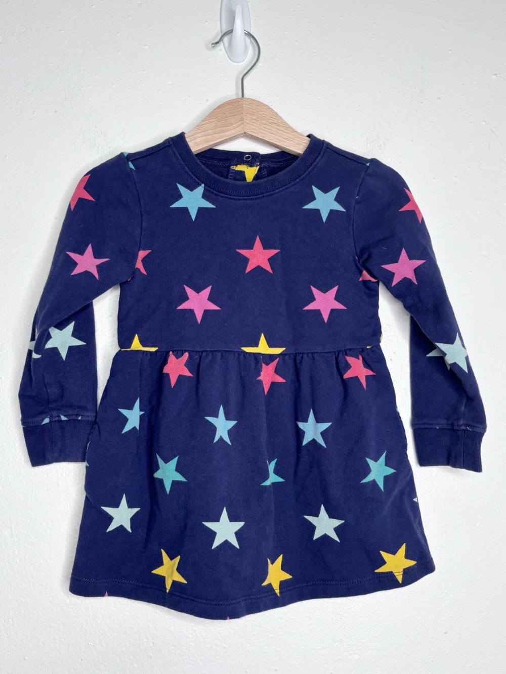 Primary Navy Long Sleeve Rainbow Star Dress Size 18-24 EUC
